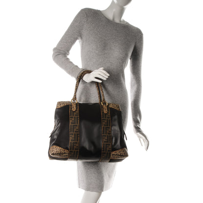 Fendi Canvas Zucca Zucchino Spalmati Large Mixed Media B Mix Tote Moro Mogano Panna 2 of 7