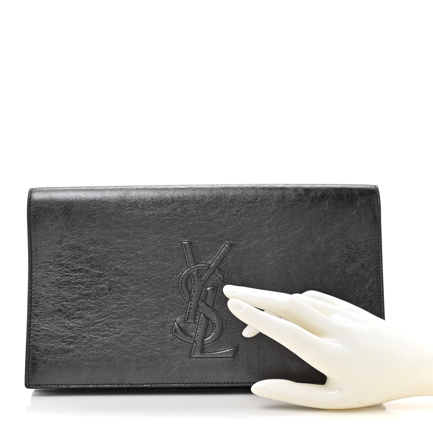 Metallic Calfskin Large Belle De Jour Clutch Dark Silver