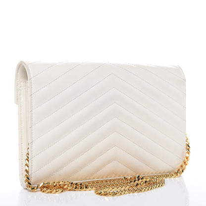 Saint Laurent Grain De Poudre Matelasse Chevron Monogram Chain Wallet Porcellana 3 of 13