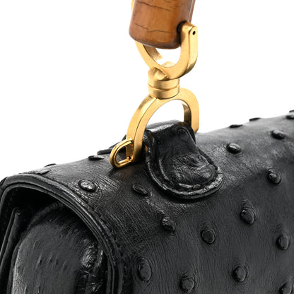 Gucci Ostrich Medium Bamboo Top Handle Bag Black 11 of 16