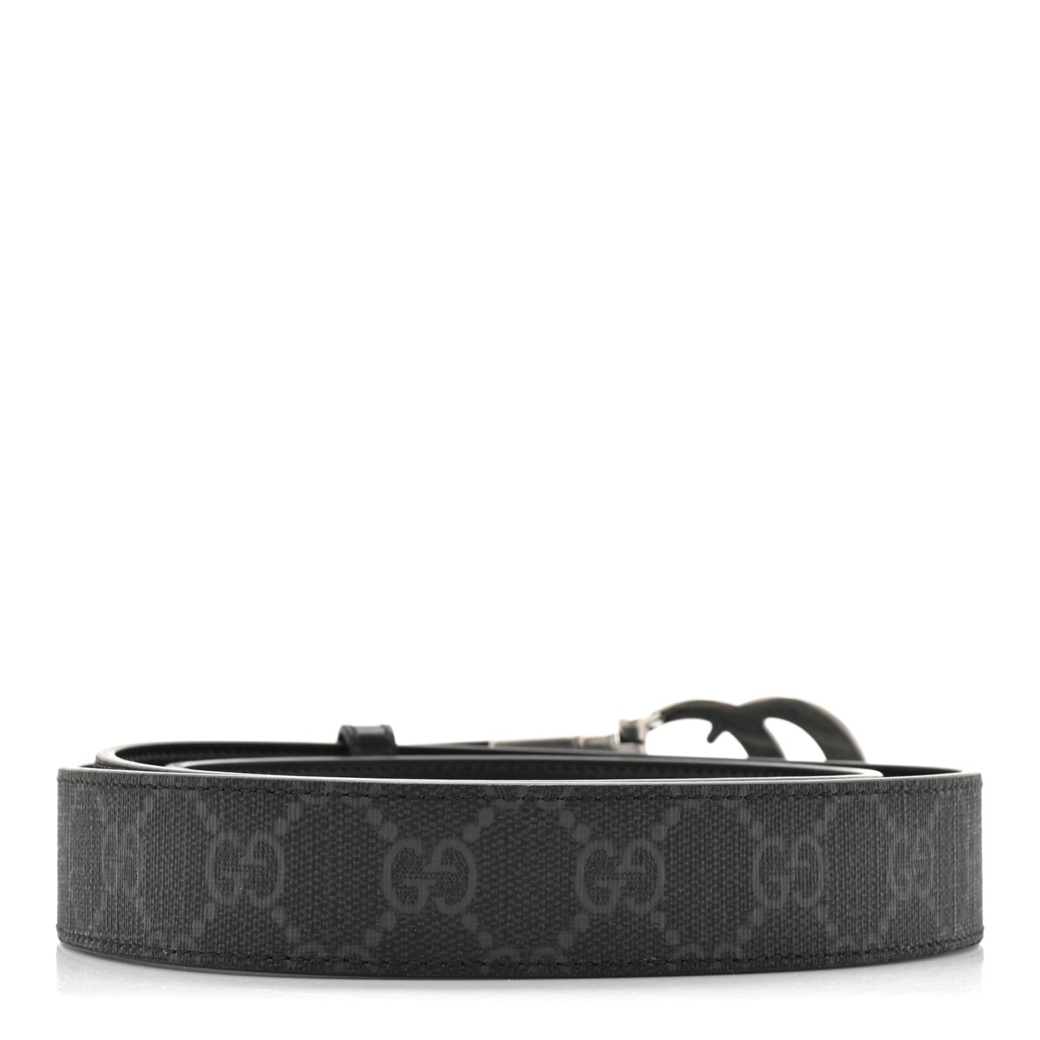 Gucci GG Supreme Monogram Plutone Calfskin Palladium Double G Reversible 30mm Belt 100 40 Black 2 of 4