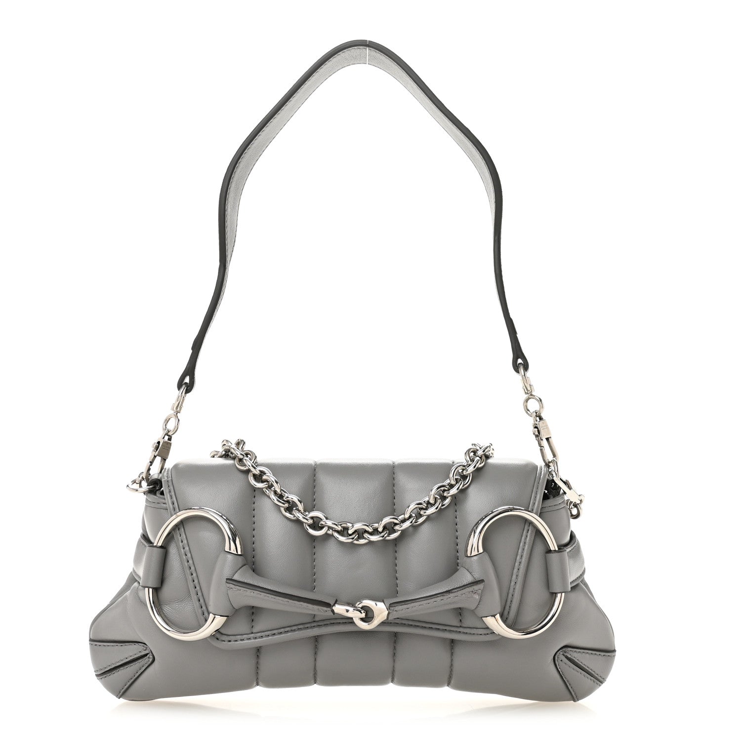 Gucci Nappa Vertical Matelasse Small Maxi Horsebit Chain Shoulder Bag Gray 1 of 13