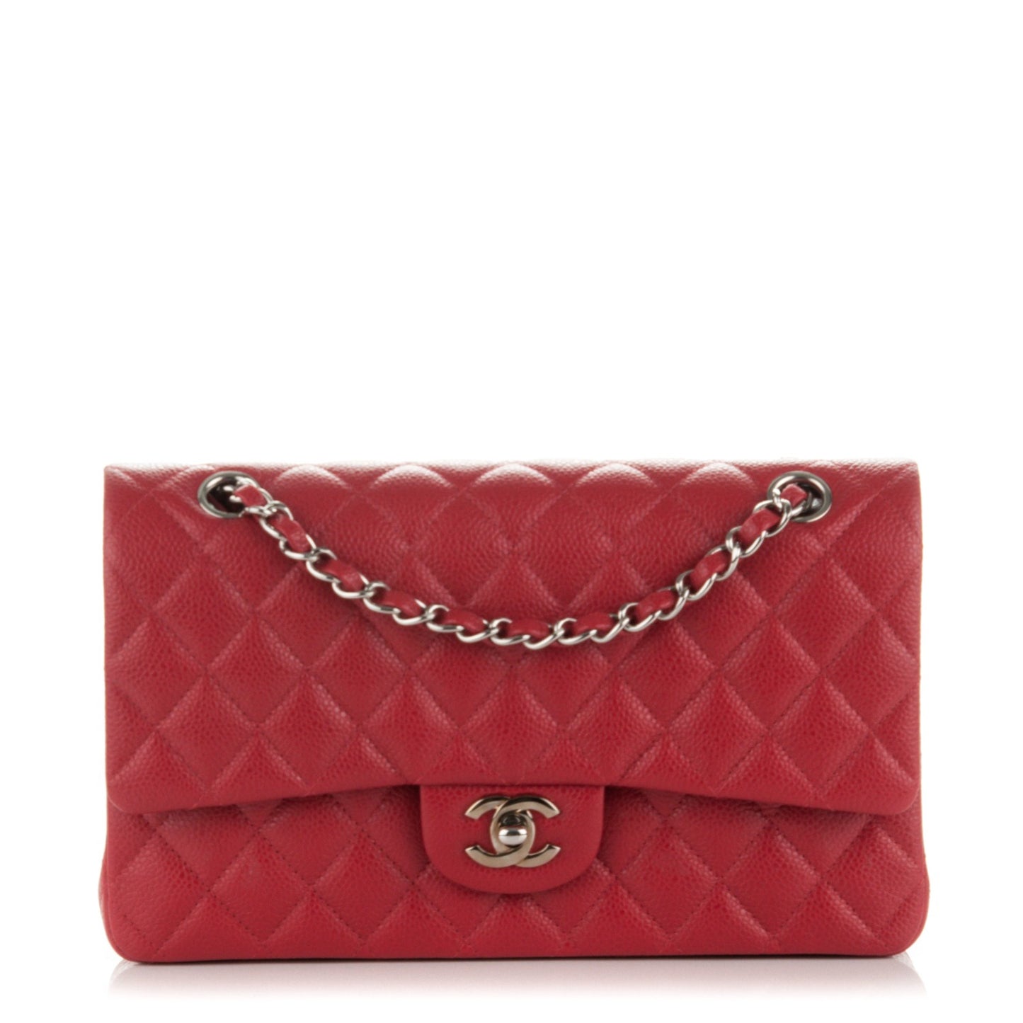 Caviar Quilted Medium Double Flap Red