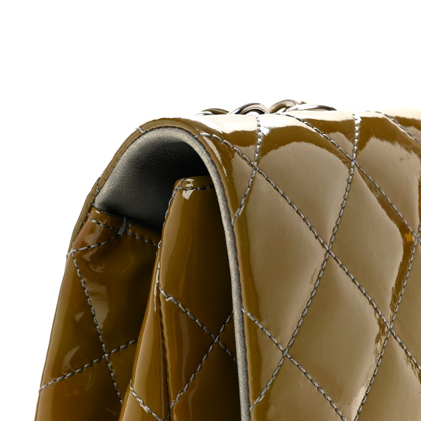 Patent Quilted Jumbo Single Flap Grey