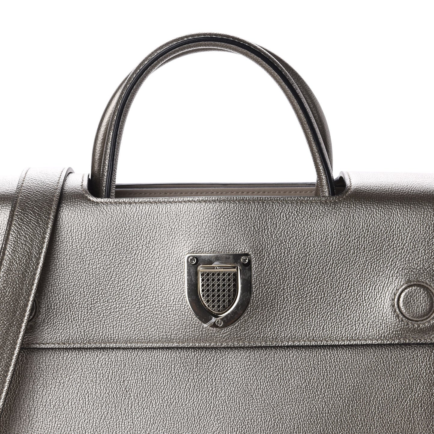 Metallic Grained Calfskin Medium Diorever Flap Gold