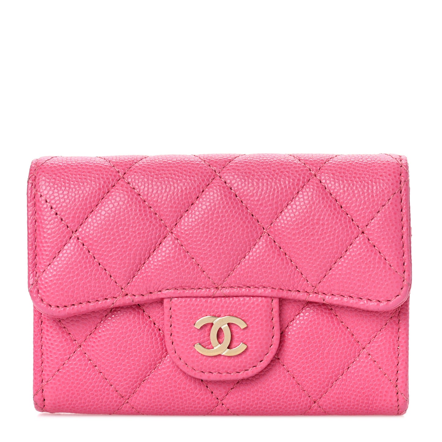Caviar Quilted Flap Card Holder Wallet Pink