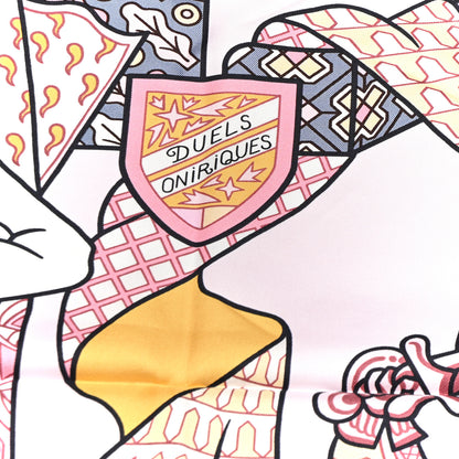 Hermes Silk Carre Duels Oniriques Scarf 90 Rose Pale Gris Jaune 5 of 6