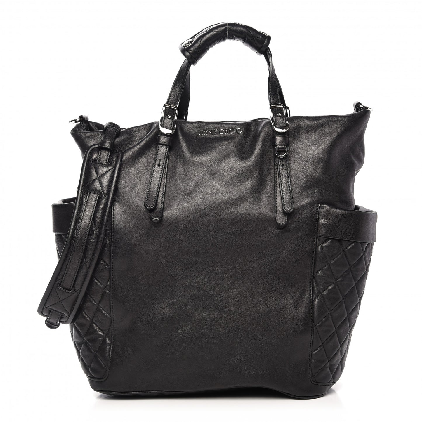 Lambskin Chain Embellished Blare Tote Black