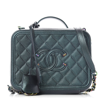 Chanel Iridescent Caviar Quilted Medium CC Filigree Vanity Case Dark Turquoise 1 of 9