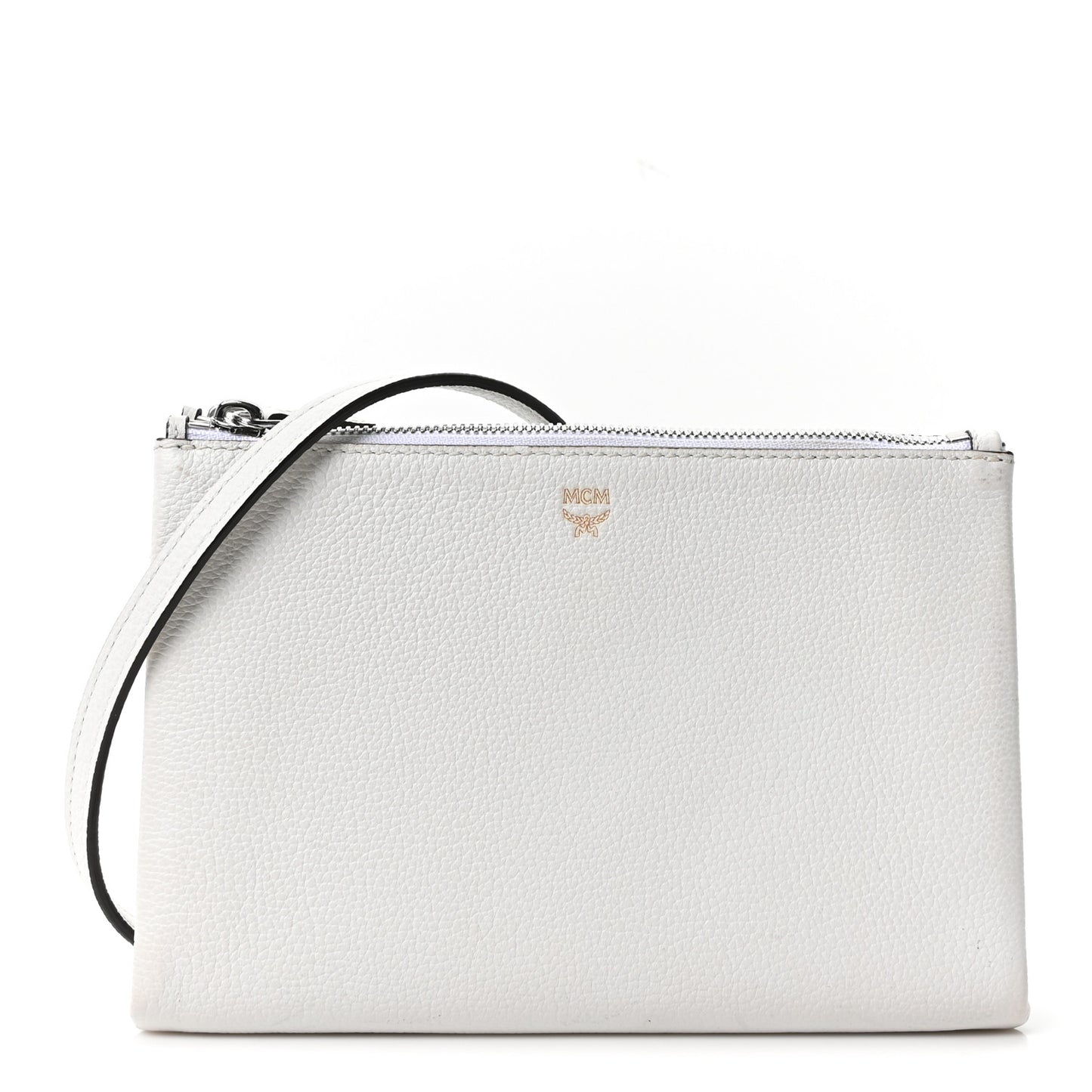 Grained Calfskin Milla Double Crossbody Bag White
