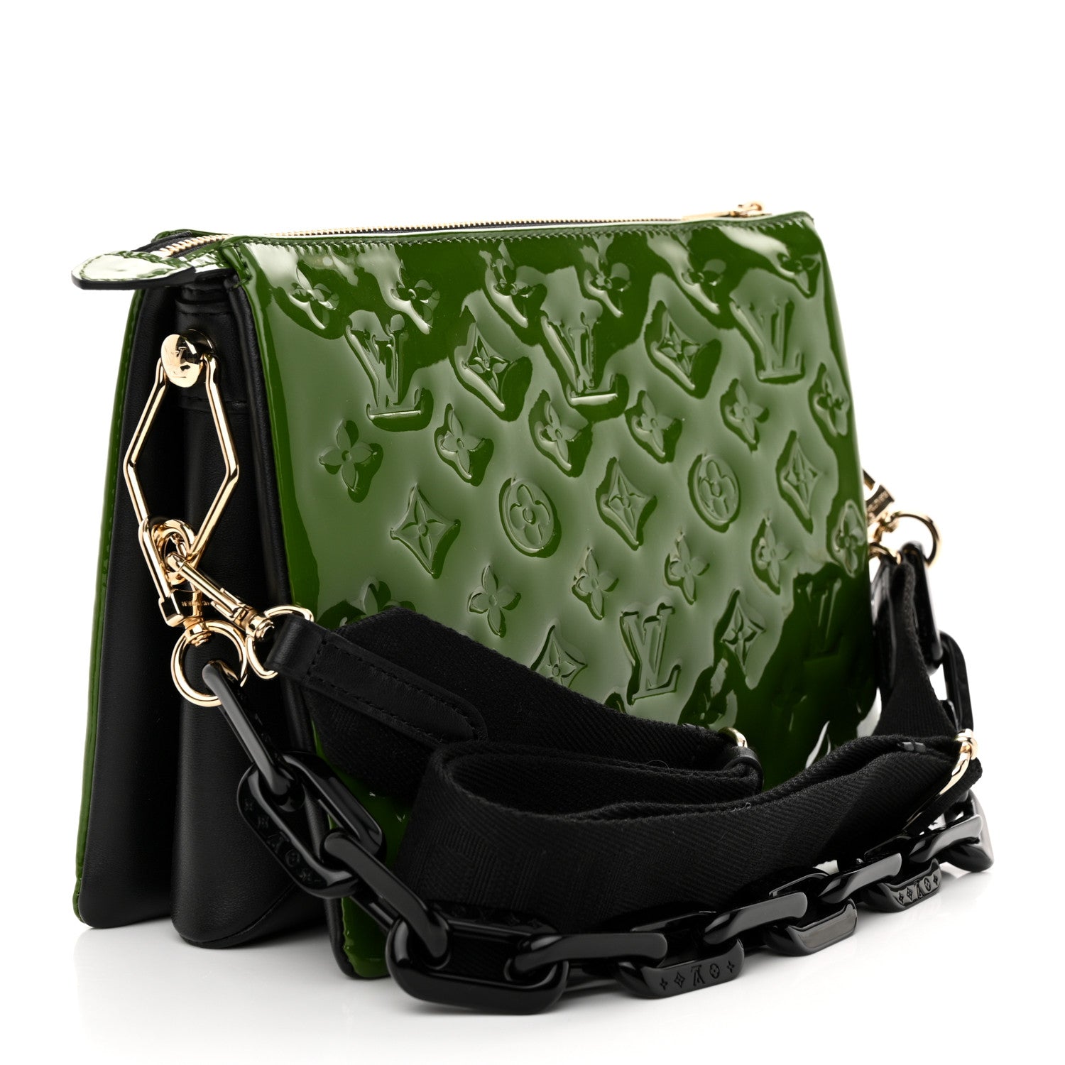 Louis Vuitton Patent Embossed Monogram Coussin PM Green Black 3 of 10