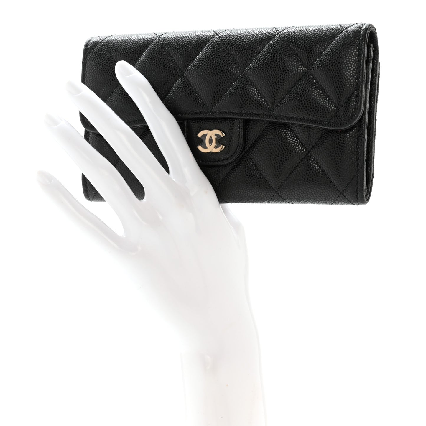 Caviar Quilted Medium Gusset Flap Wallet Black