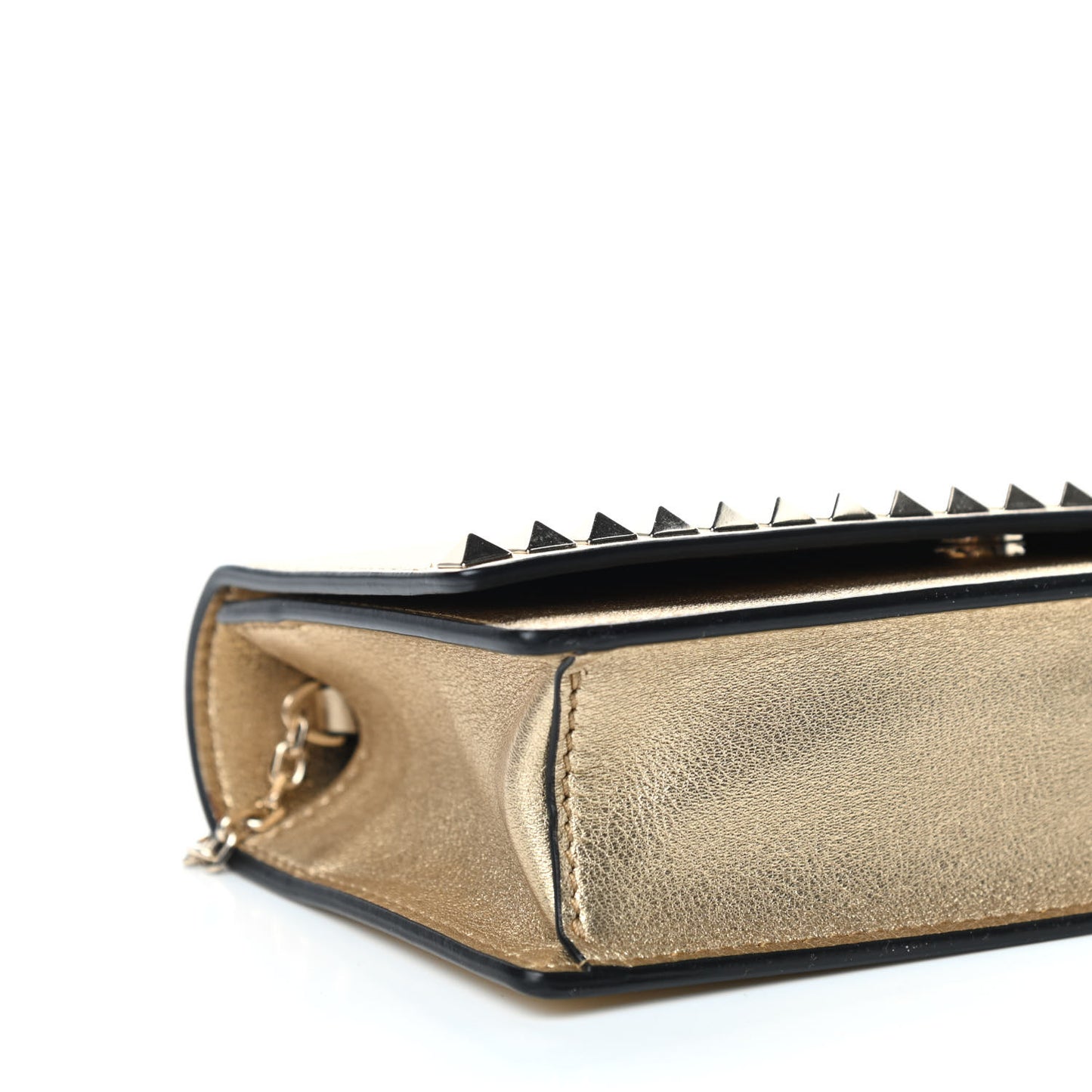Metallic Calfskin Rockstud No Limit Wallet On Chain Gold
