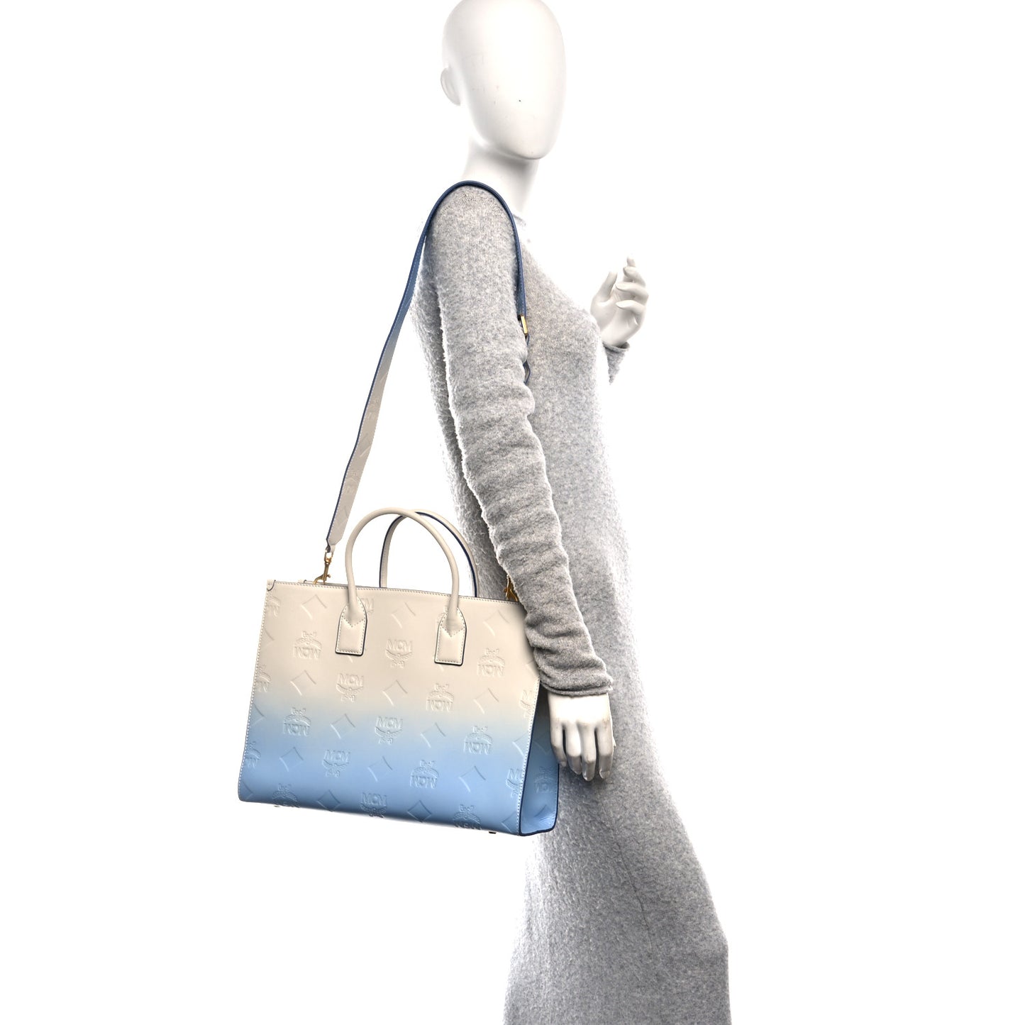 Calfskin Gradation Monogram Large Munchen Tote Blue