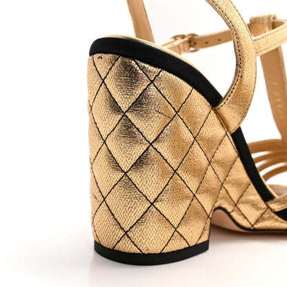 Chanel Laminated Goatskin Quilted Wedge Sandals 35 Gold 9 of 12