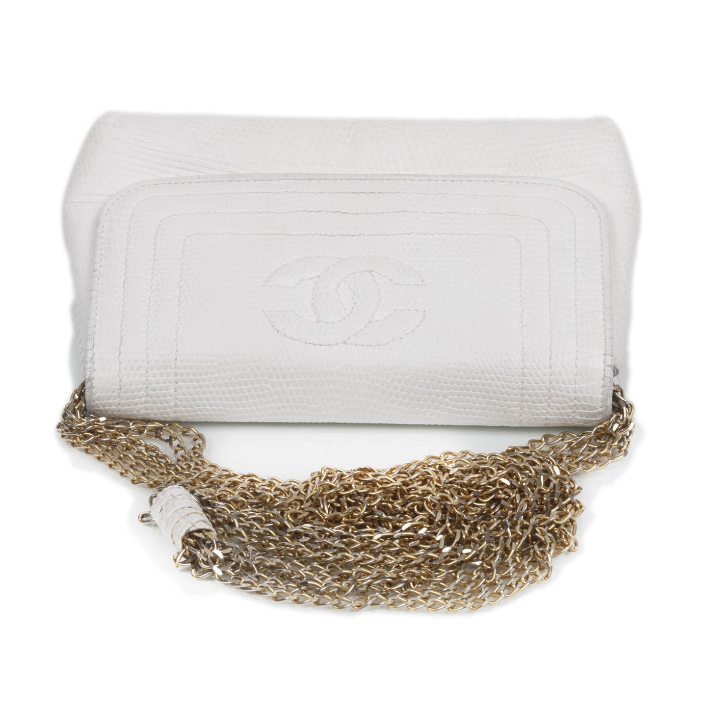Lizard Embossed Leather Evening Bag White
