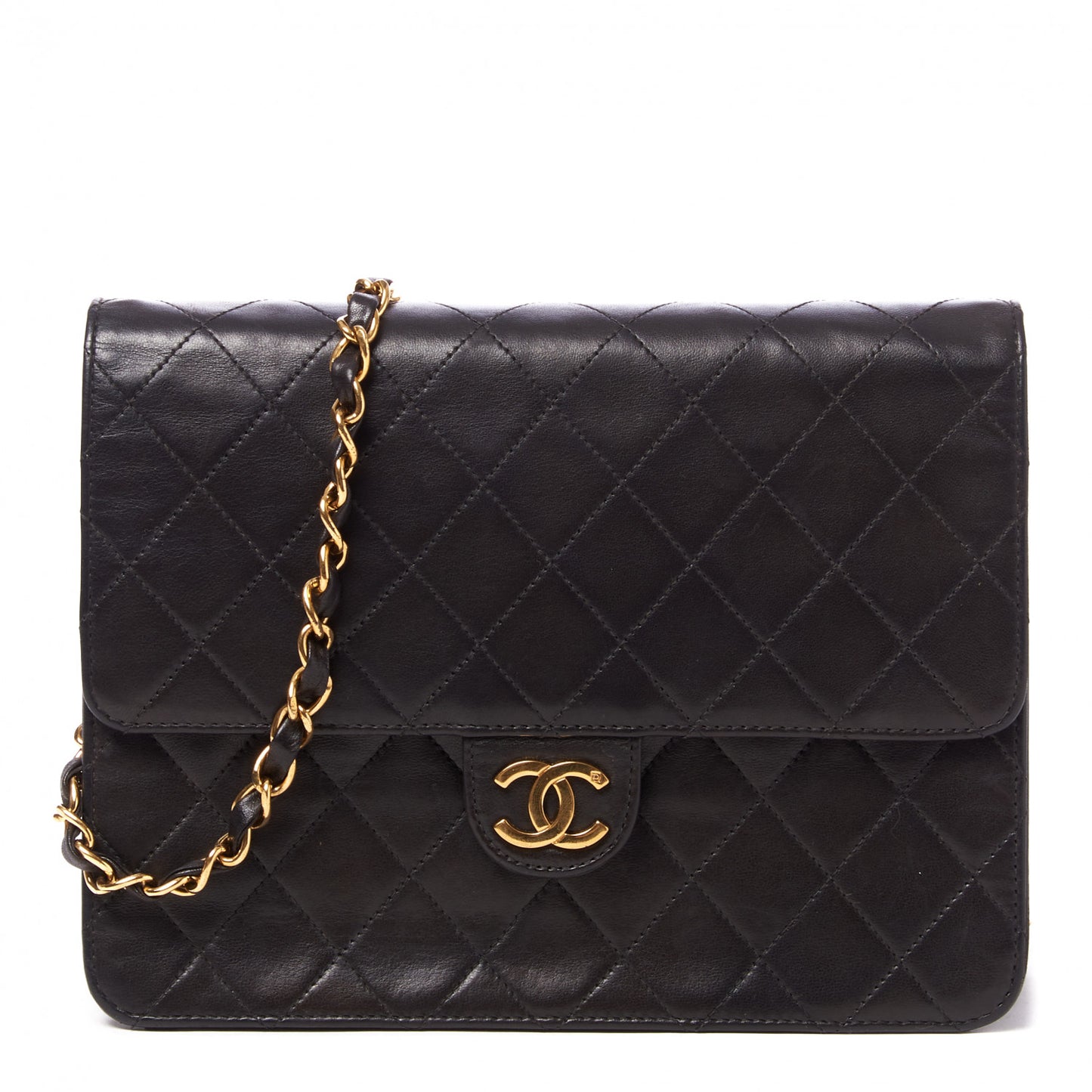 Lambskin Quilted Small Single Flap Black
