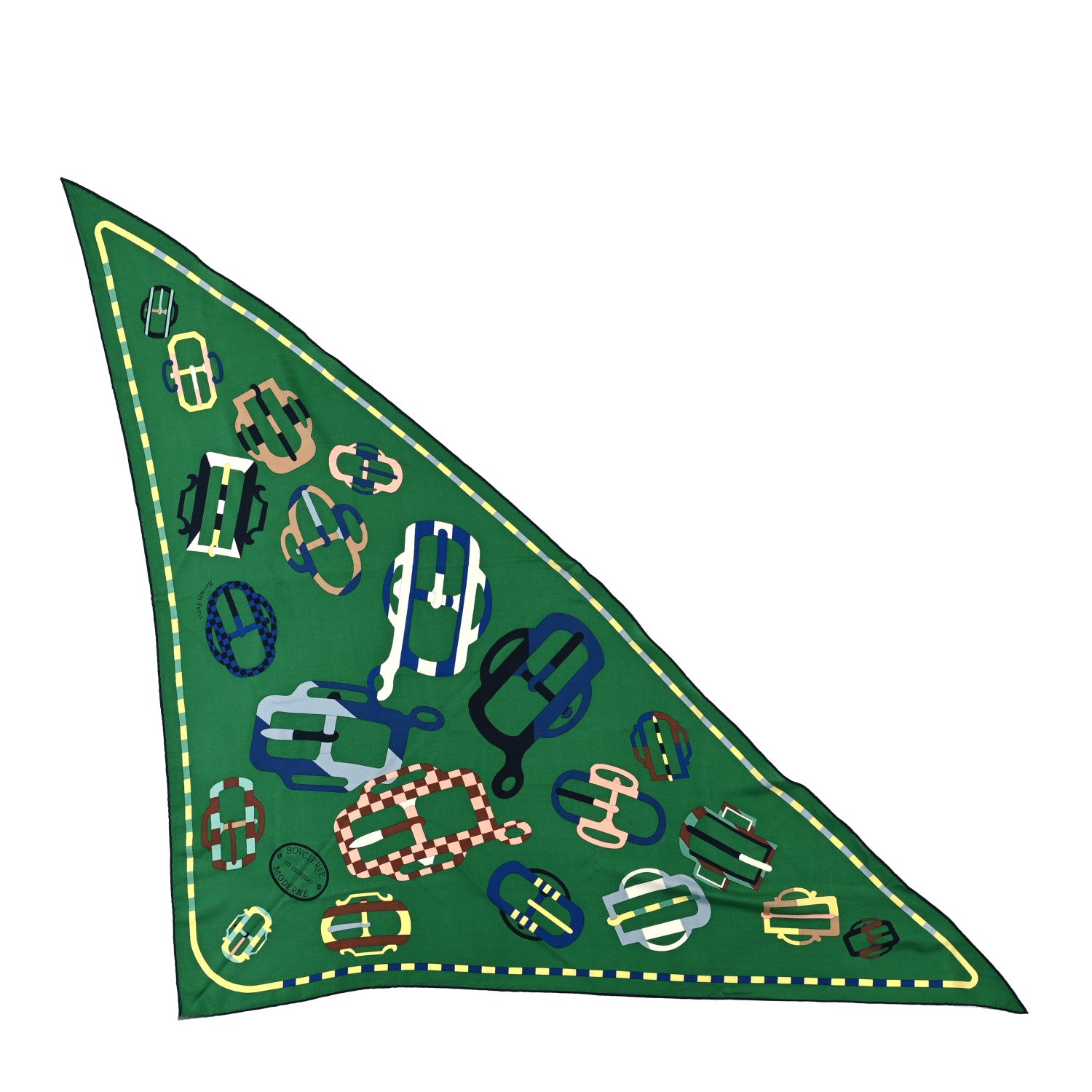 Hermes Cashmere Silk Bouclerie Moderne En Casaque Giant Triangle Scarf Vert Emeraude Bleu 1 of 4