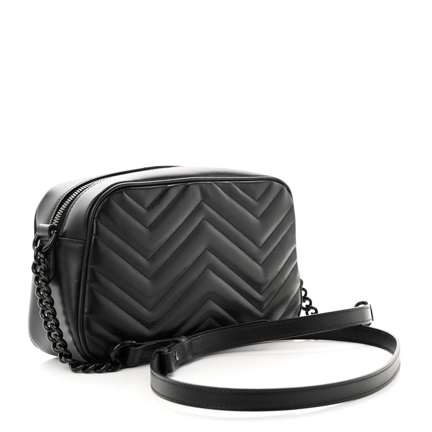 Calfskin Matelasse Monochrome Small GG Marmont Chain Shoulder Bag Black