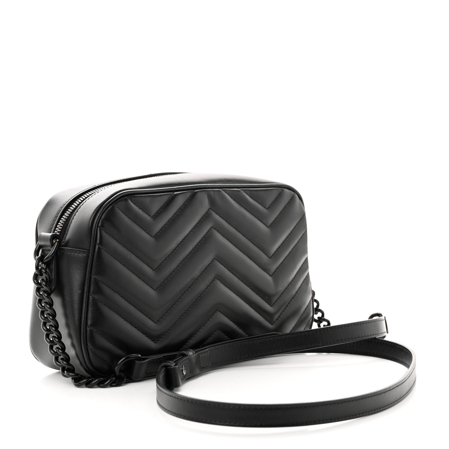 Gucci Calfskin Matelasse Monochrome Small GG Marmont Chain Shoulder Bag Black 3 of 10