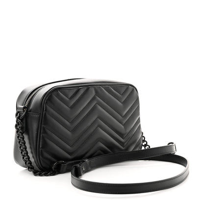 Gucci Calfskin Matelasse Monochrome Small GG Marmont Chain Shoulder Bag Black 3 of 10
