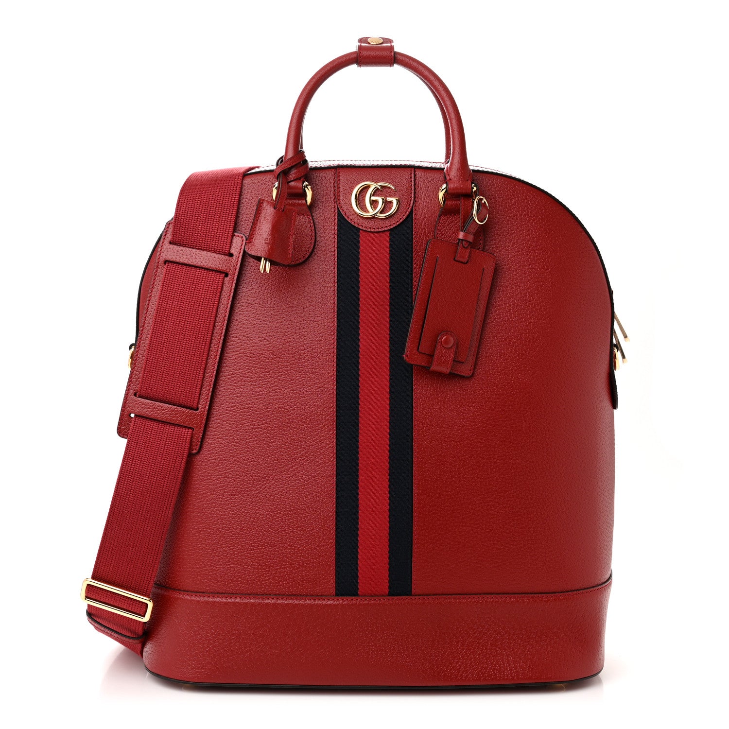 Gucci Textured Dollar Calfskin Web Small Savoy Bowling Tote Red 1 of 10