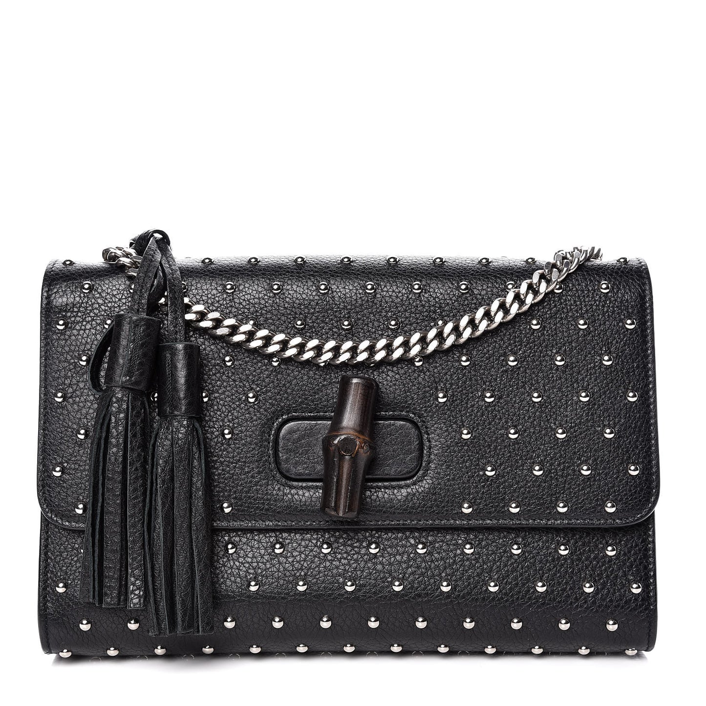 Calfskin Studded Medium Miss Bamboo Shoulder Bag Black