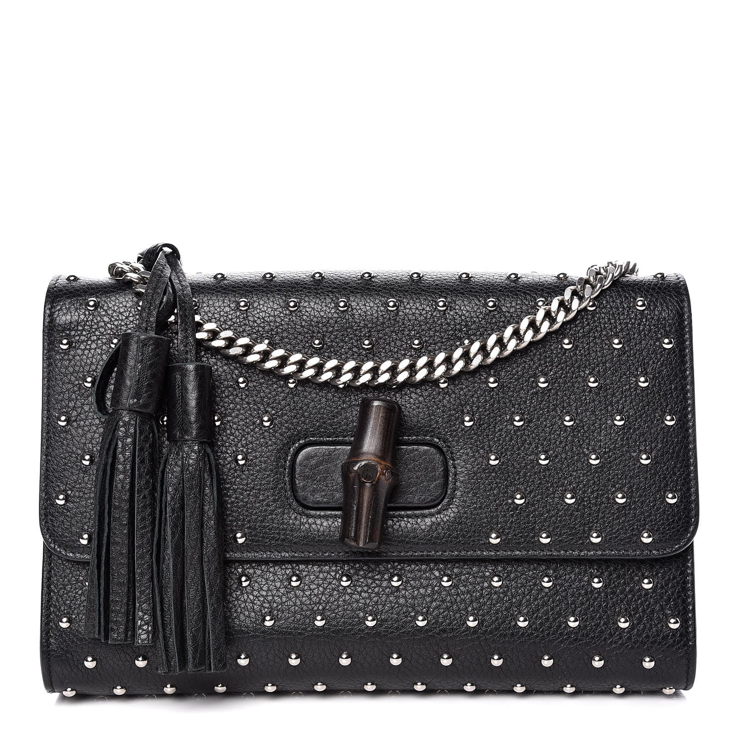 Gucci Calfskin Studded Medium Miss Bamboo Shoulder Bag Black 1 of 9