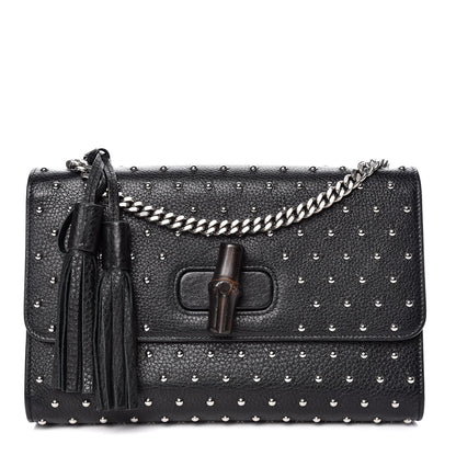 Gucci Calfskin Studded Medium Miss Bamboo Shoulder Bag Black 1 of 9