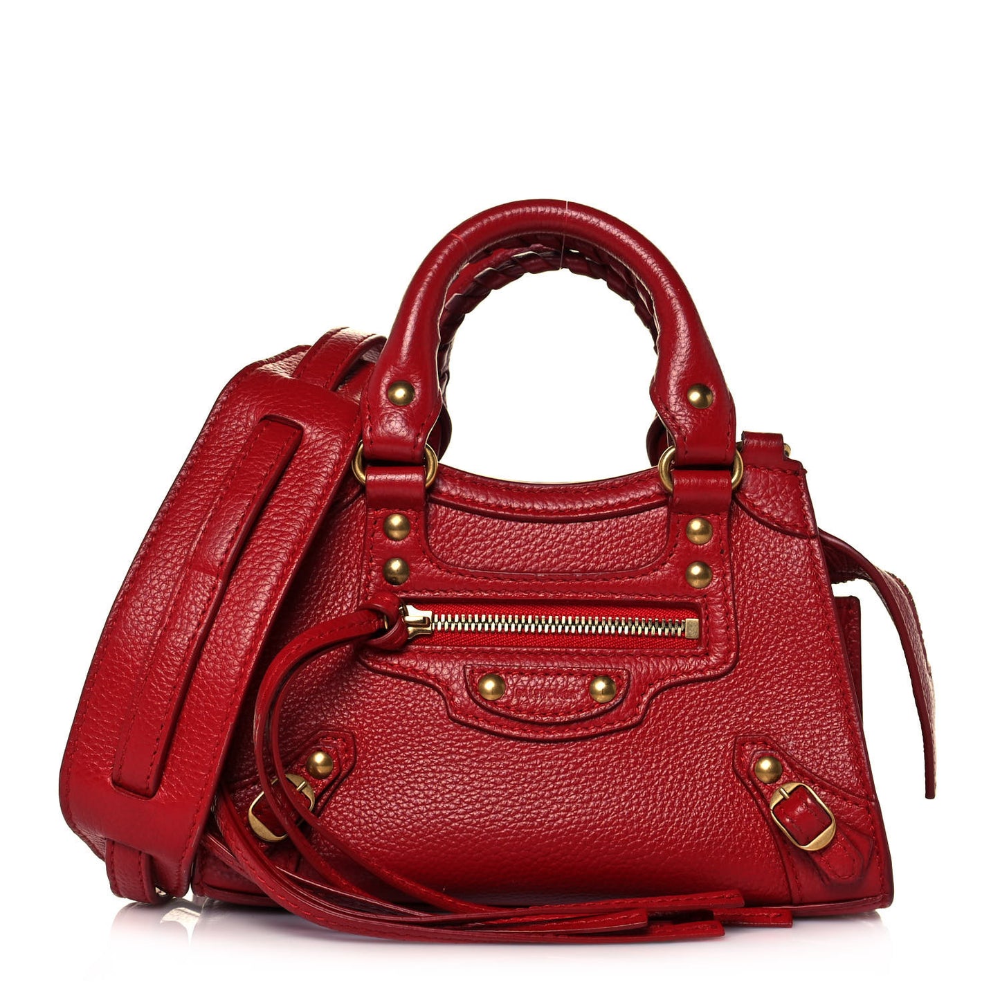 Grained Calfskin Neo Classic Gold Hardware Nano City Crossbody Medium Red