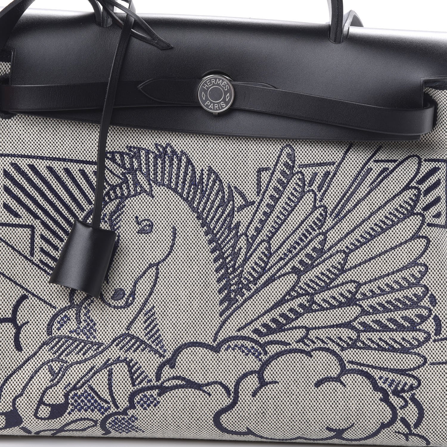 Hermes Vache Hunter Toile H Pegase Pop Herbag Zip Retourne 31 PM Bleu Indigo Ecru Black 7 of 12
