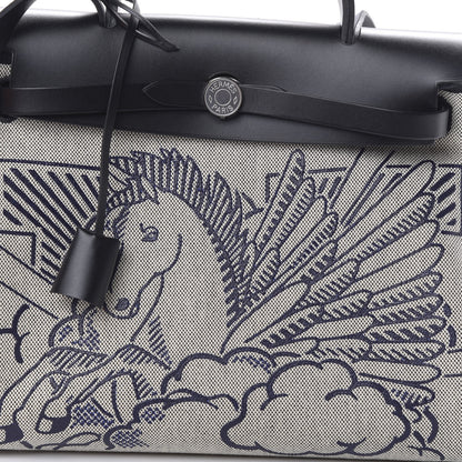 Hermes Vache Hunter Toile H Pegase Pop Herbag Zip Retourne 31 PM Bleu Indigo Ecru Black 7 of 12