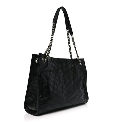 Saint Laurent Crinkled Calfskin Matelasse Monogram Medium Niki Shopper Tote Black 3 of 10