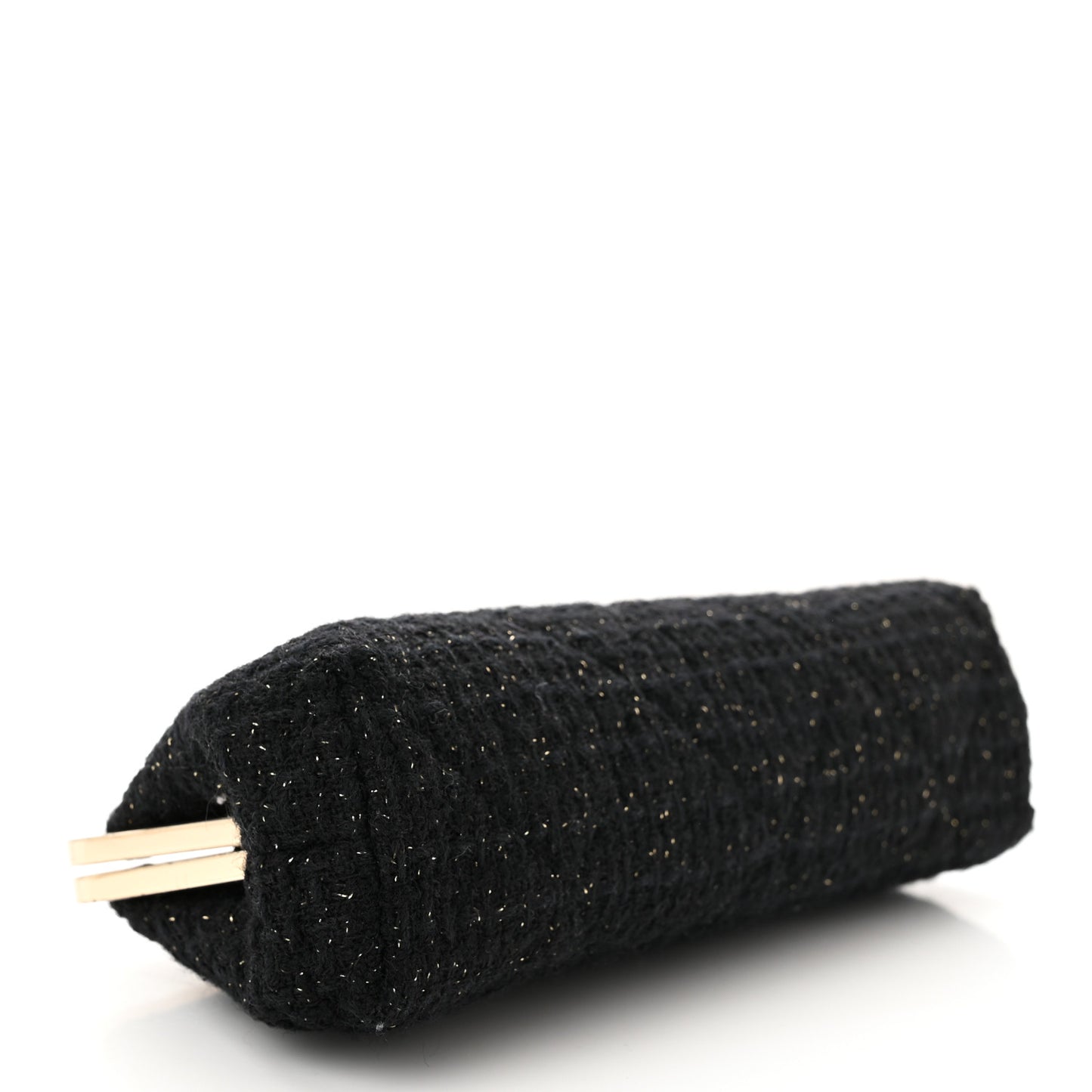 Tweed Quilted Kiss Lock Clutch Black