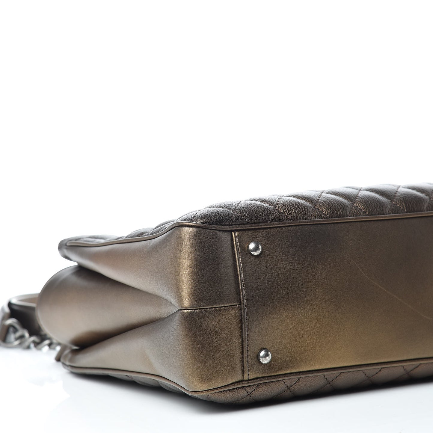 Metallic Grained Calfskin Quilted Shopping Tote Dark Gold