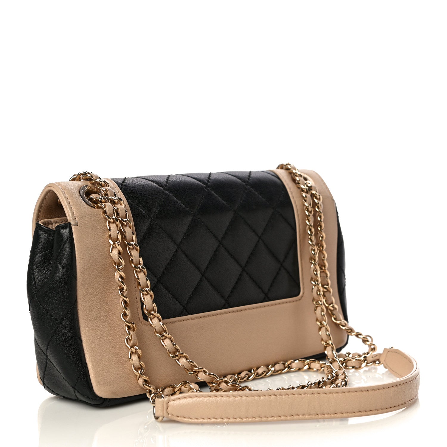 Chanel Sheepskin Quilted Medium Vintage Mademoiselle Flap Beige Black 3 of 12