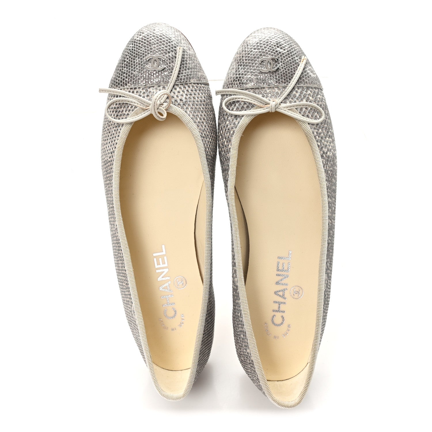 Chanel Lizard Cap Toe CC Ballerina Flats 38.5 Grey 2 of 11