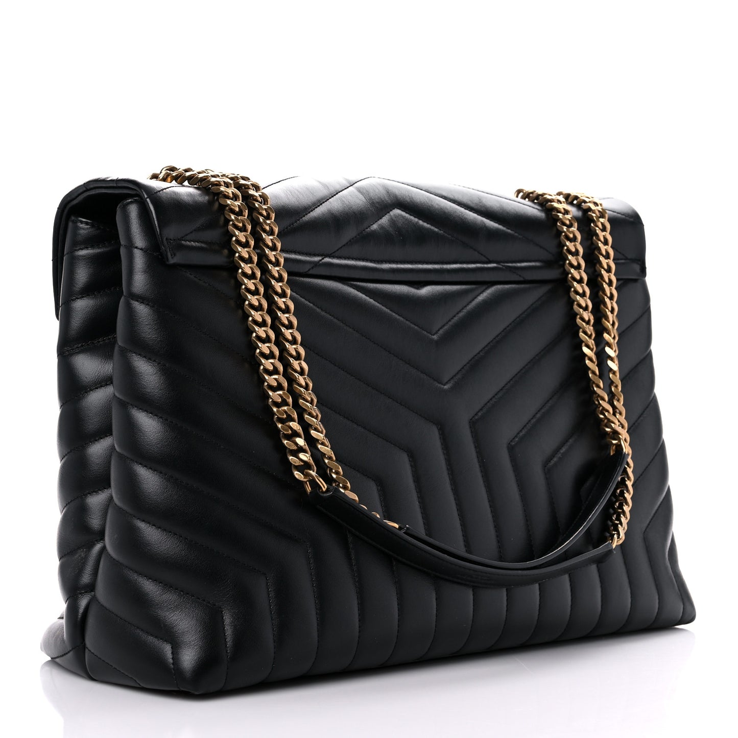 Calfskin Y Quilted Monogram Large Loulou Chain Satchel Black