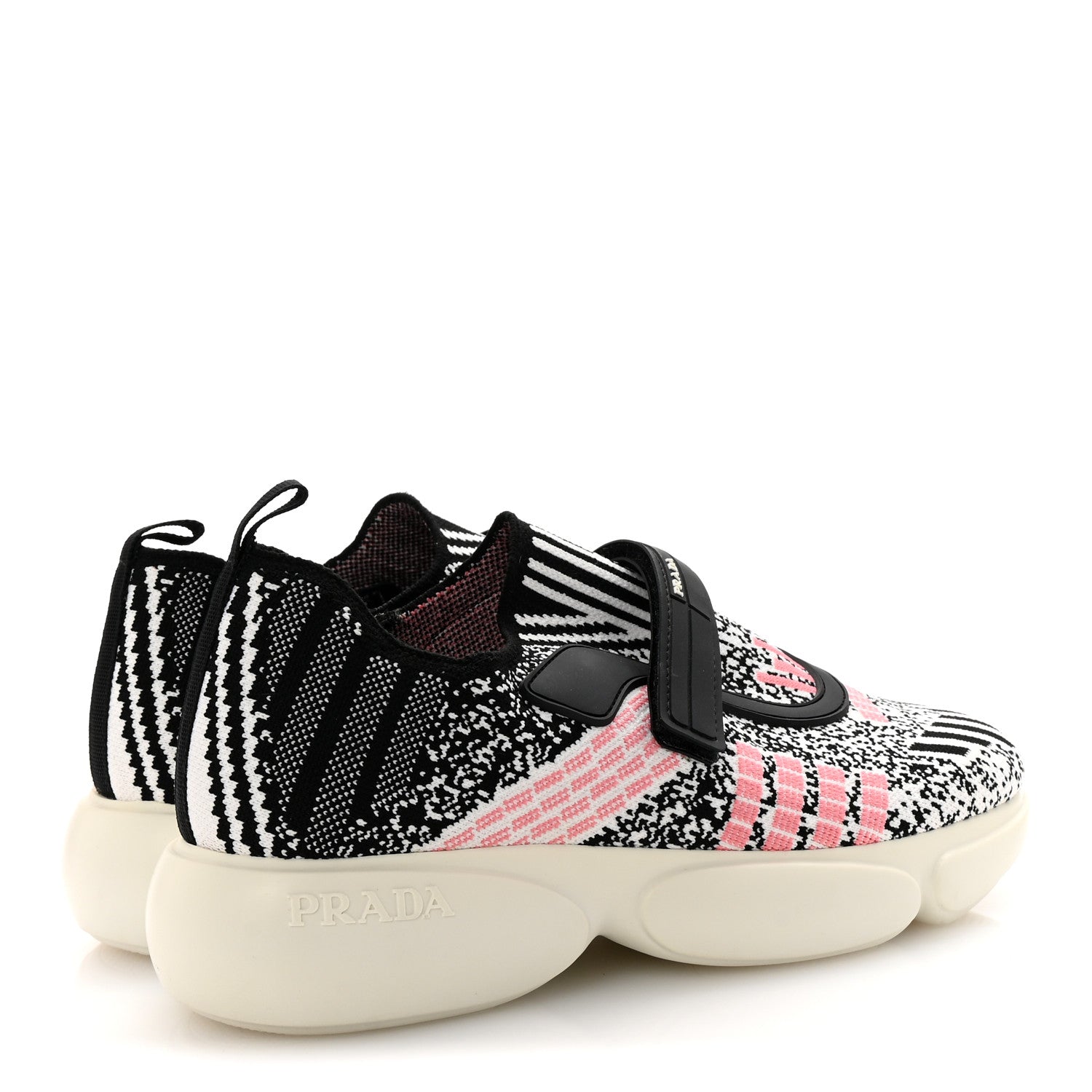 Prada Rubber Knit Printed Fabric Cloudbust Air Sneakers 37 White Pink Black 5 of 8