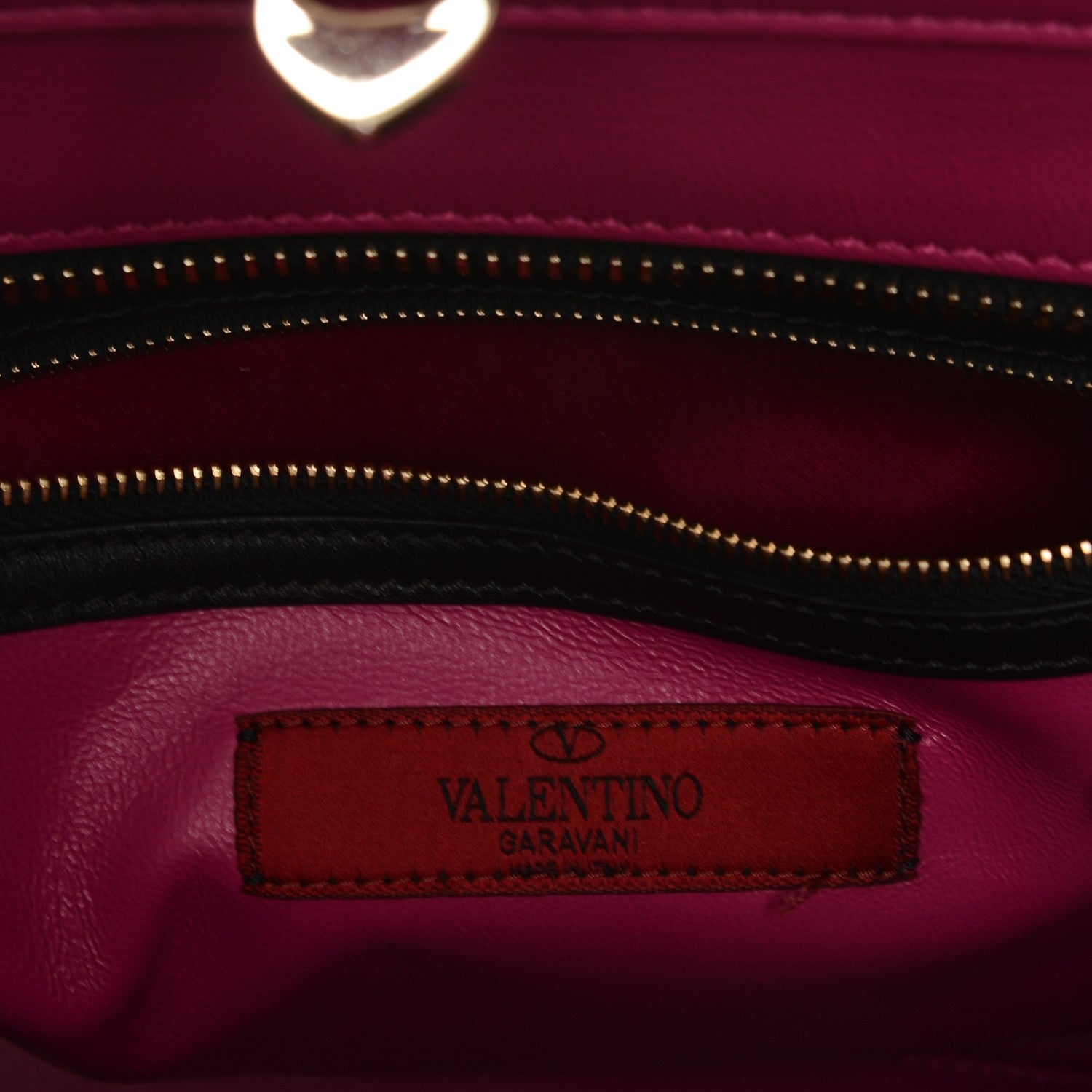 Valentino Garavani Vitello Bi-Color Rockstud Double Handle Tote Fuxia Black 6 of 6