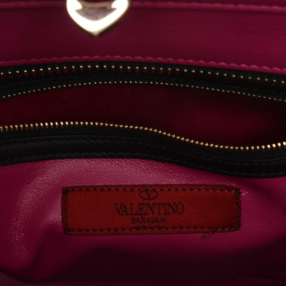 Valentino Garavani Vitello Bi-Color Rockstud Double Handle Tote Fuxia Black 6 of 6