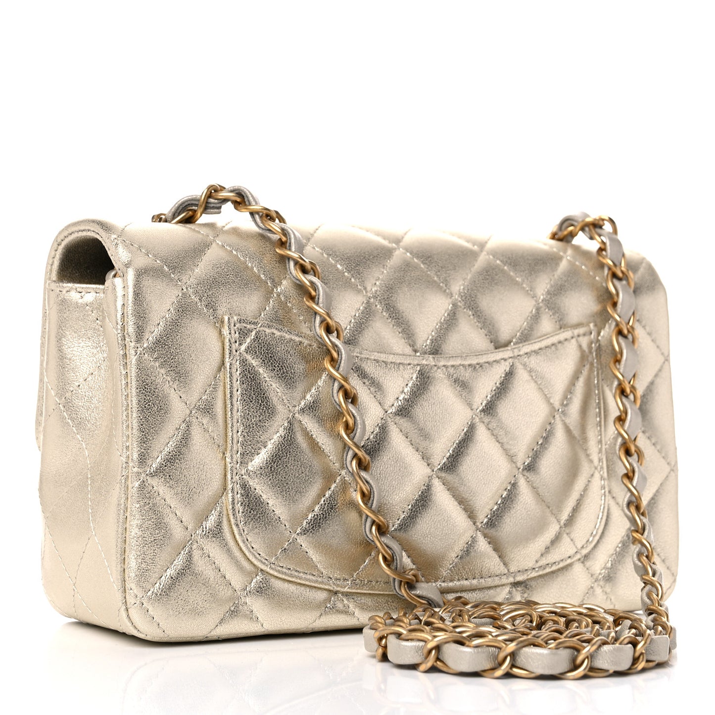 Metallic Lambskin Quilted Mini Rectangular Flap Gold