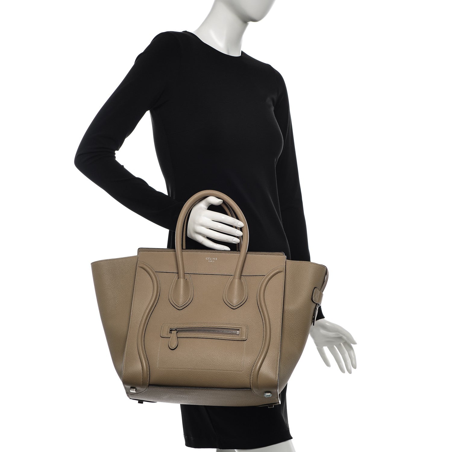 Celine Drummed Calfskin Mini Luggage Dune 2 of 9