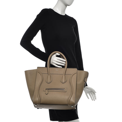Celine Drummed Calfskin Mini Luggage Dune 2 of 9