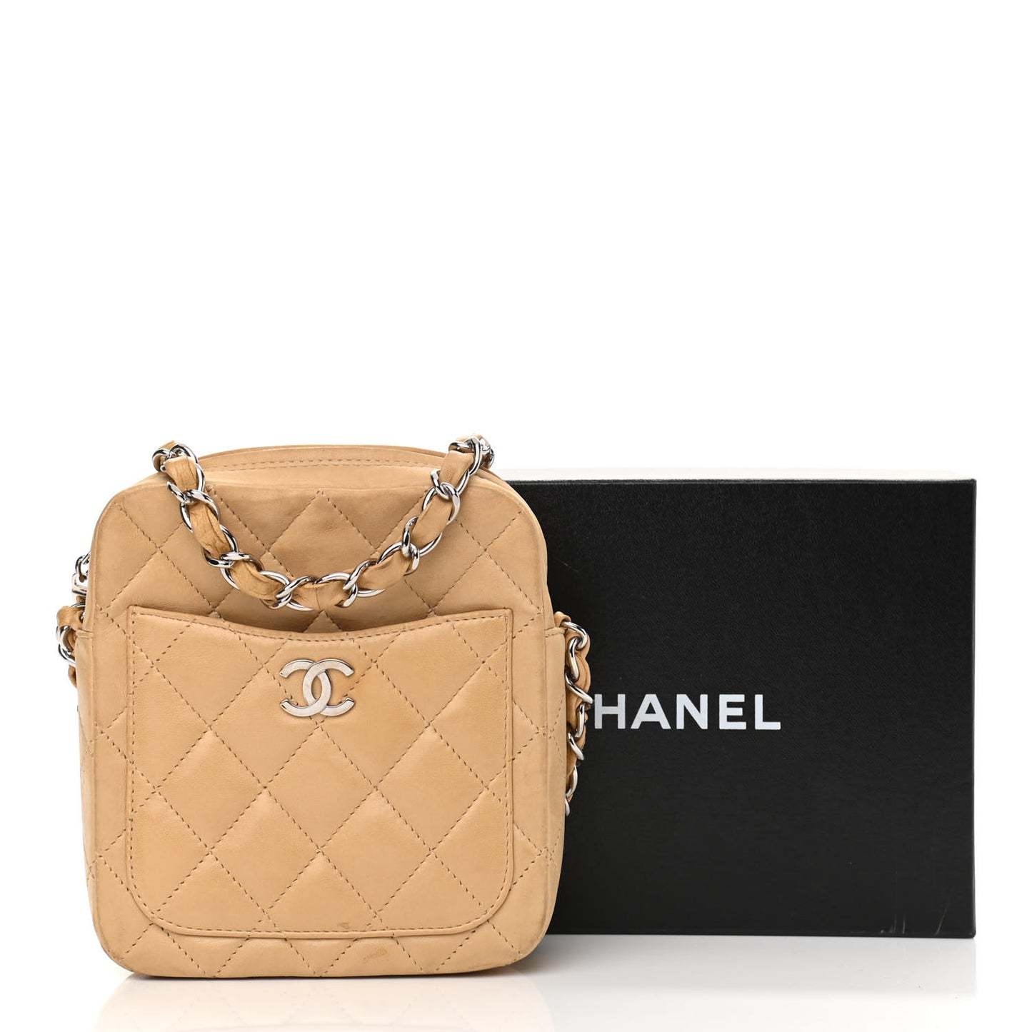 Lambskin Quilted Mini Messenger Bag Beige