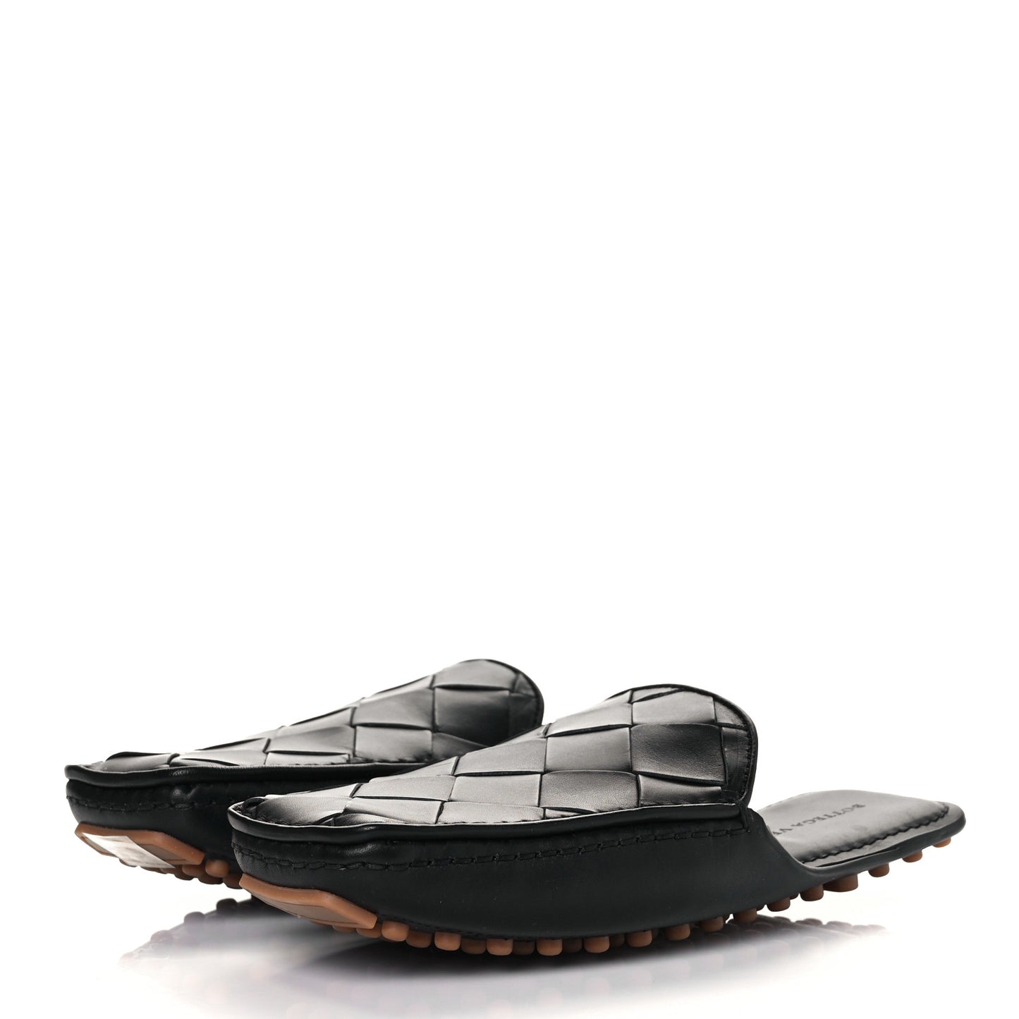 Nappa Maxi Intrecciato Flat Mules 38.5 Black
