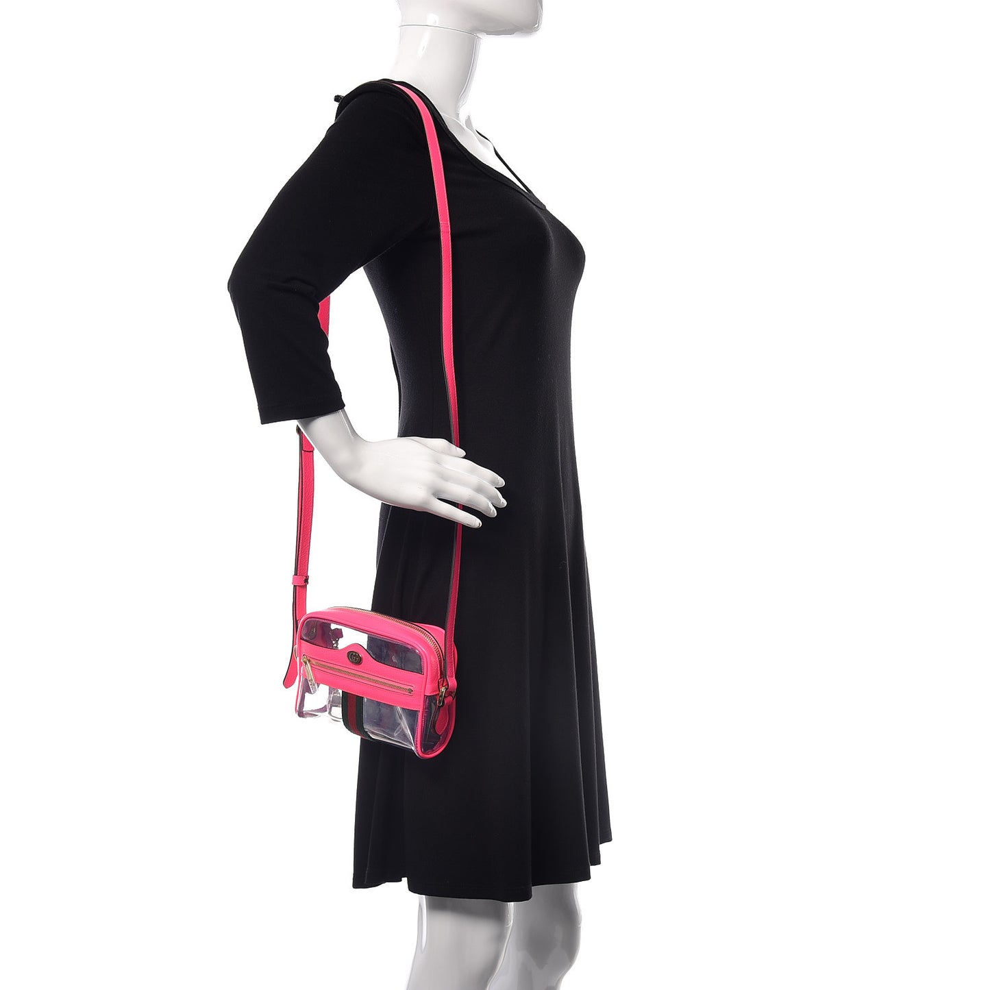 Vinyl Web Mini Ophidia Transparent Shoulder Bag Fluorescent Fuchsia