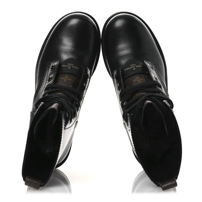 Louis Vuitton Calfskin Monogram Metropolis Flat Ranger Boots 37.5 Black 2 of 13