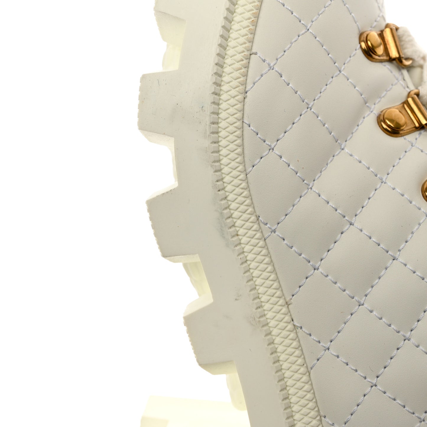 Calfskin Quilted Sylvie Web Lace Up Combat Ankle Boots 38.5 White
