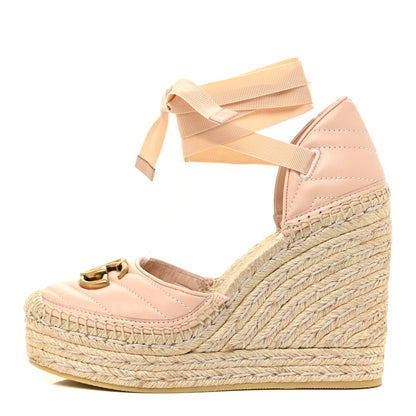 Gucci Nappa Matelasse GG Marmont Ankle Wrap Platform 35/120mm Espadrille Wedges 37.5 Skin Rose 1 of 14